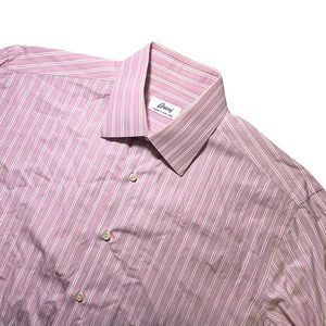 Brioni mens 16 41 pink white stripe fine cotton luxury dress shirt EUC